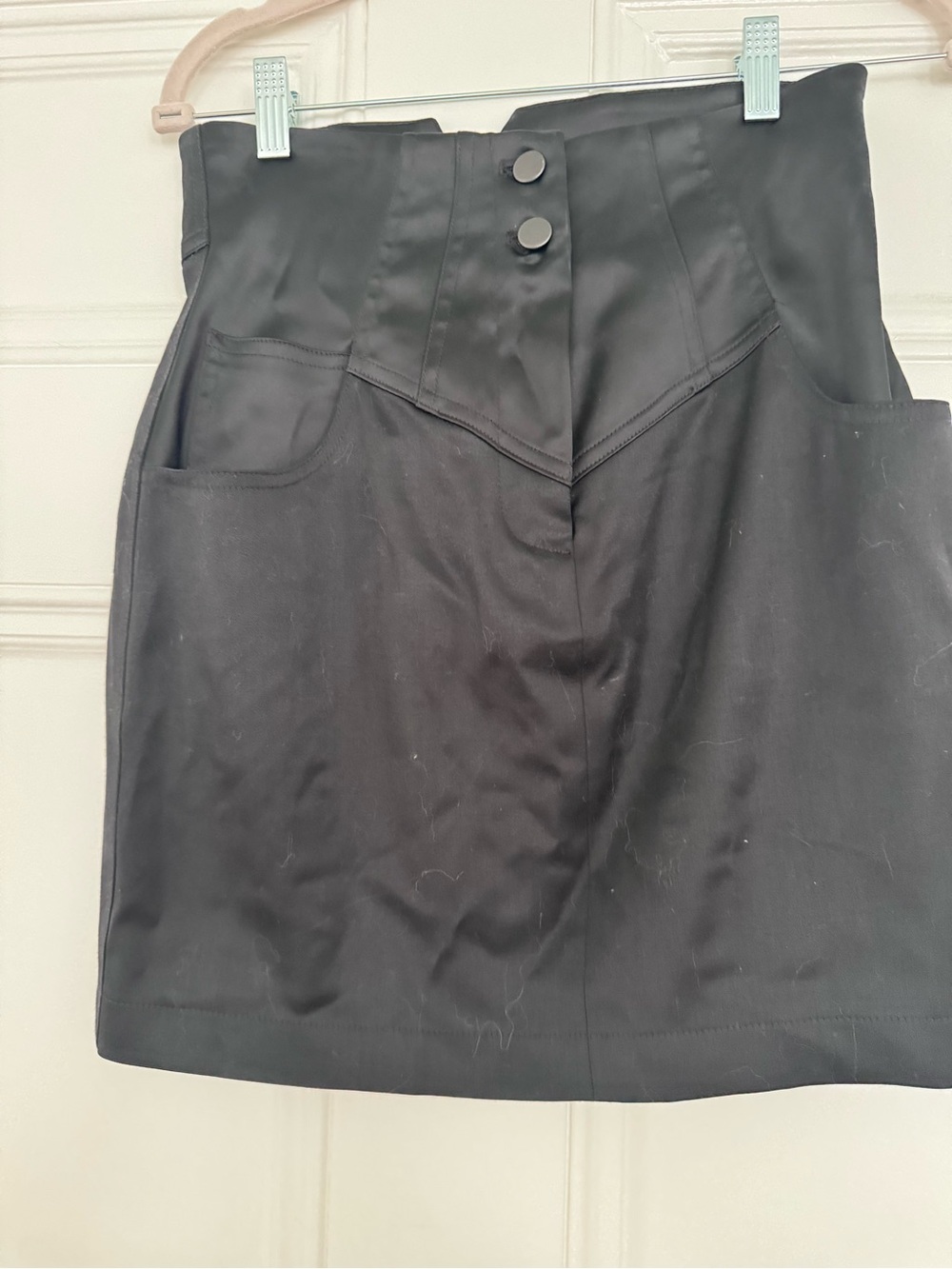 Fleur De Mal Satin High-Waist Black Mini Skirt with Button Front